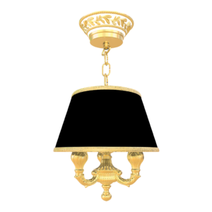 CHANDELIER EN ORO CON PATINA BLANCA Y PANTALLA NEGRA